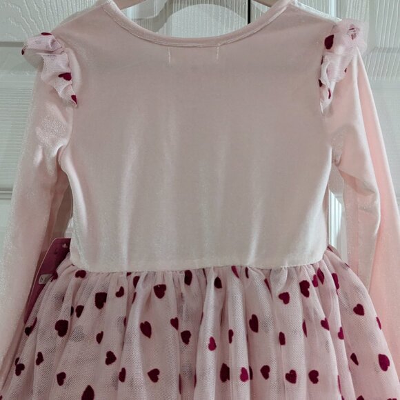 btween Girl's Velour and Tulle Pink Dress Size 4, Red Hearts, Long Sleeve, NWT - Picture 6 of 12